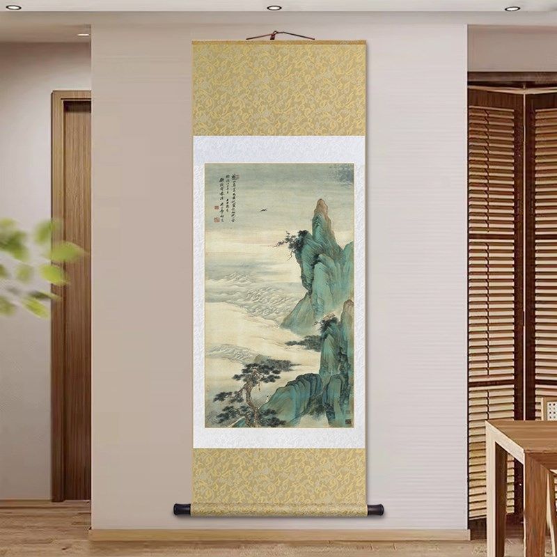 名家山水画仙山观海图新中式客厅玄关装饰画书房茶室禅意卷轴挂画