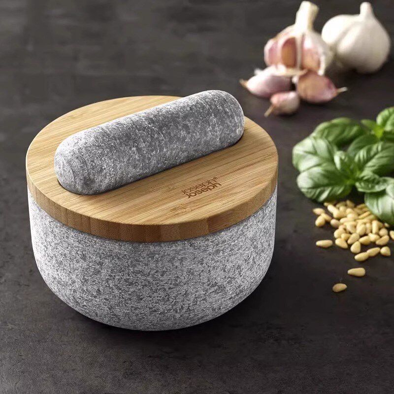 JosephJoseph竹盖花岗岩捣碎厨房捣蒜工具家用香料药材杵臼研磨器