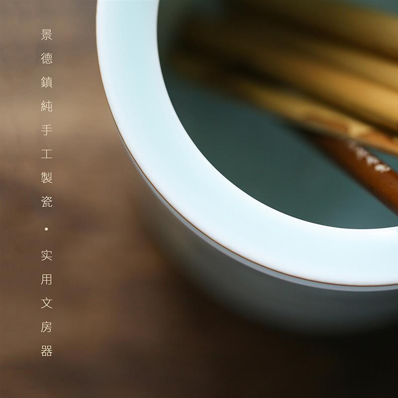 问心堂金丝毛笔筒青瓷陶瓷笔洗大号笔罐国画书法挂毛笔桶文房四宝