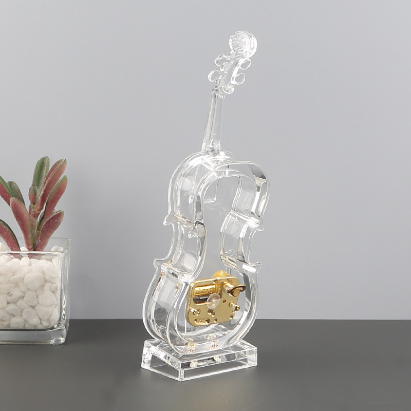 水晶透明三角钢琴音乐盒天空之城亚克力小提琴八音盒生日音乐礼品