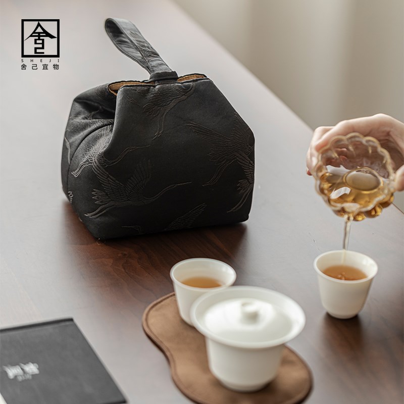 旅行茶具收纳包加厚缎面一字手腕布袋手工便携布包功夫手提茶袋