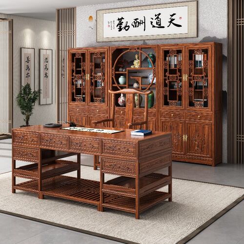 中式实木带门书柜书架新款三组合榆木展示柜玻璃书房办公室用古