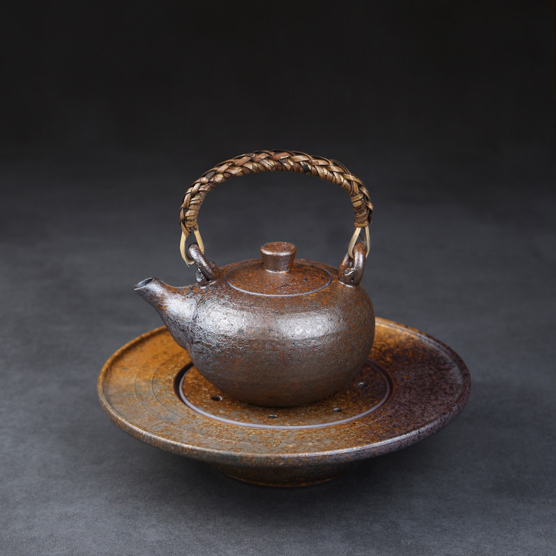 粗陶日式手工茶壶陶瓷提梁壶禅意功夫茶具茶道泡茶器土陶创意单壶