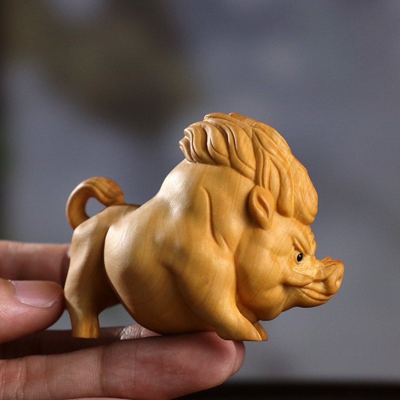 黄杨木雕手把件新中式盘玩猪刚鬣工艺品动物生肖猪车载摆件猪八戒