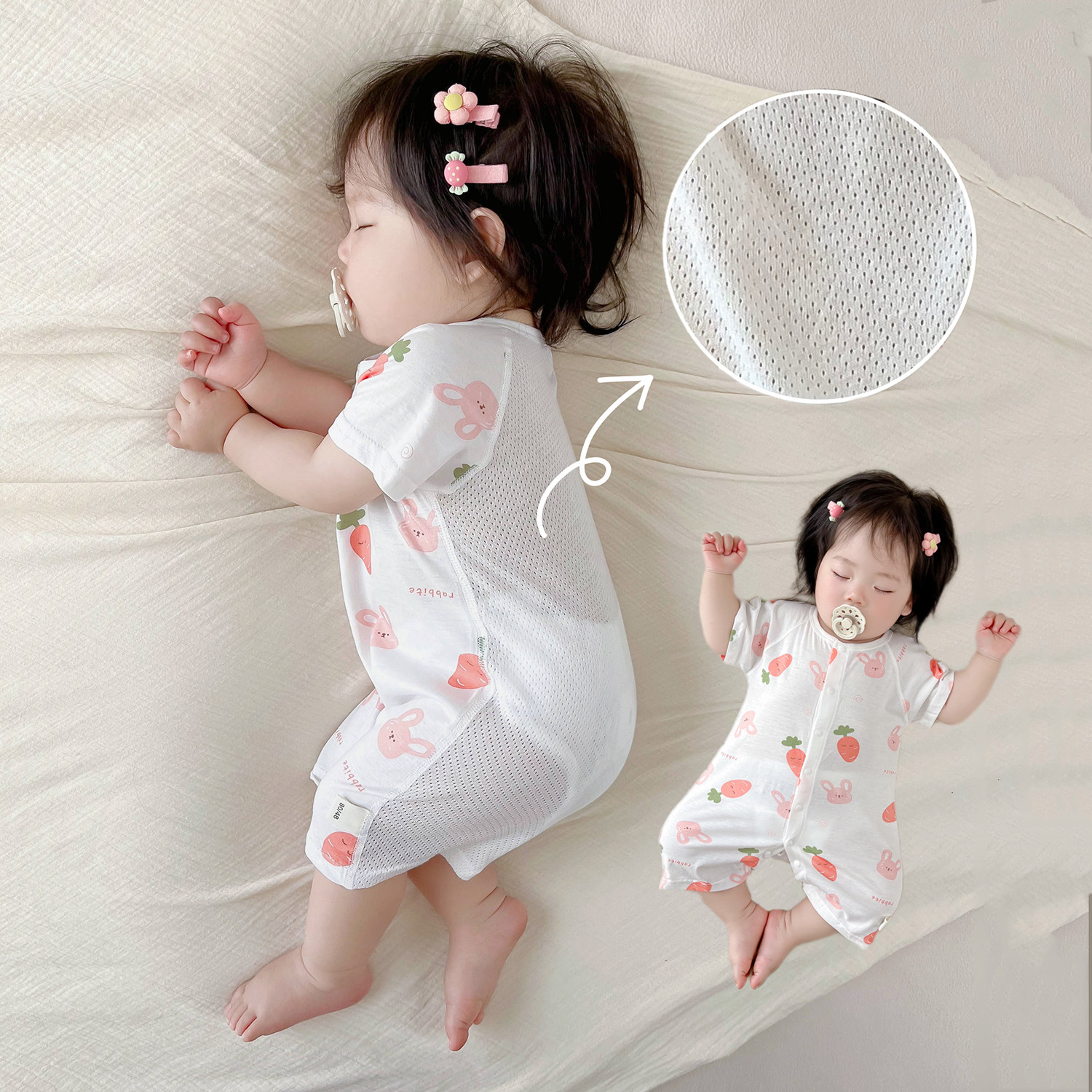 童泰夏季婴儿衣服纯棉a类网眼透气短袖连身衣超薄款哈衣夏天宝宝