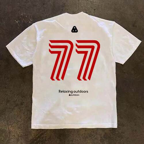 重磅小领口美式复古数字77短袖T恤男潮牌户外运动训练半袖打底衫