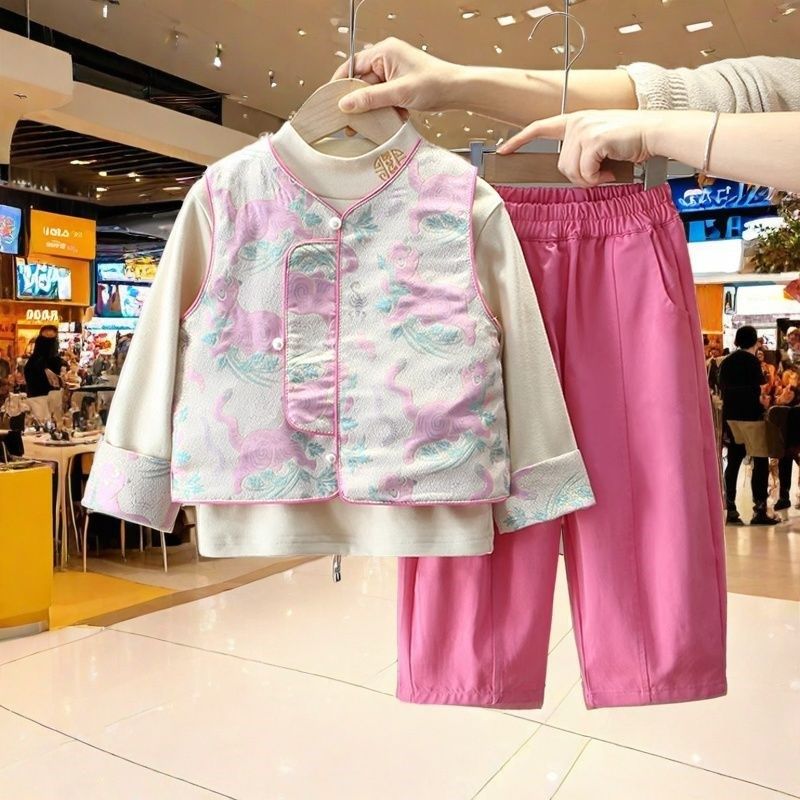 新中式国风唐装宝宝春装套装男童2C025古装女童汉服周岁马甲三件图片