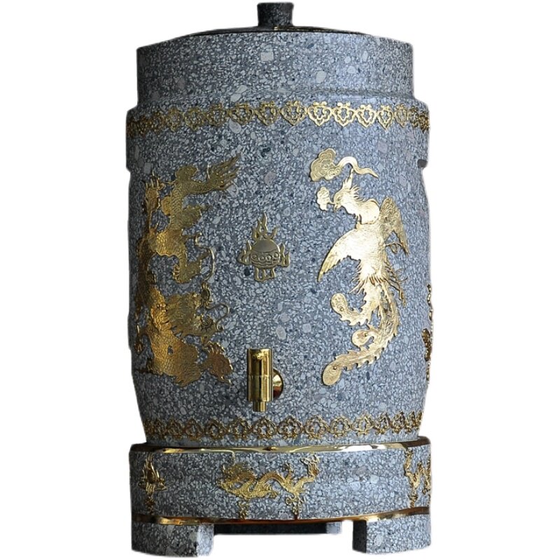 麦饭石水缸 水桶 净水器茶道 鎏金储水缸带盖 高档