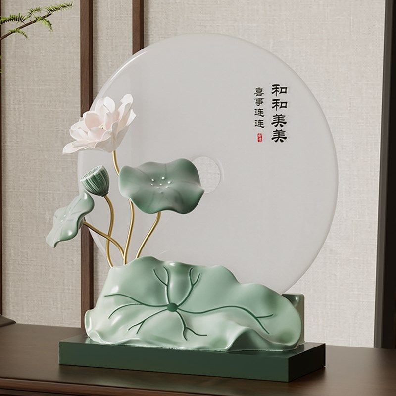 新中式荷花摆件家居软装饰客厅玄关茶室高级感工艺品新家乔迁礼物
