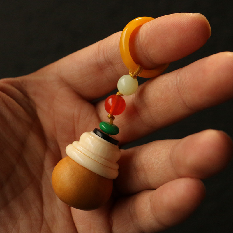 精品纯手工制作天然手捏小葫芦挂件迷你小药丸储存罐车钥匙挂坠件