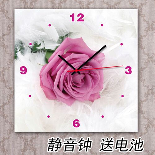 无框画静音钟美容院画服装店挂画粉玫瑰画钟客厅卧室餐厅玄关装饰