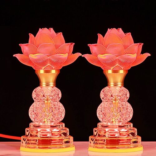 彷琉璃莲花灯佛供灯七彩玻璃水晶佛灯供佛灯插电LED观音菩萨家用