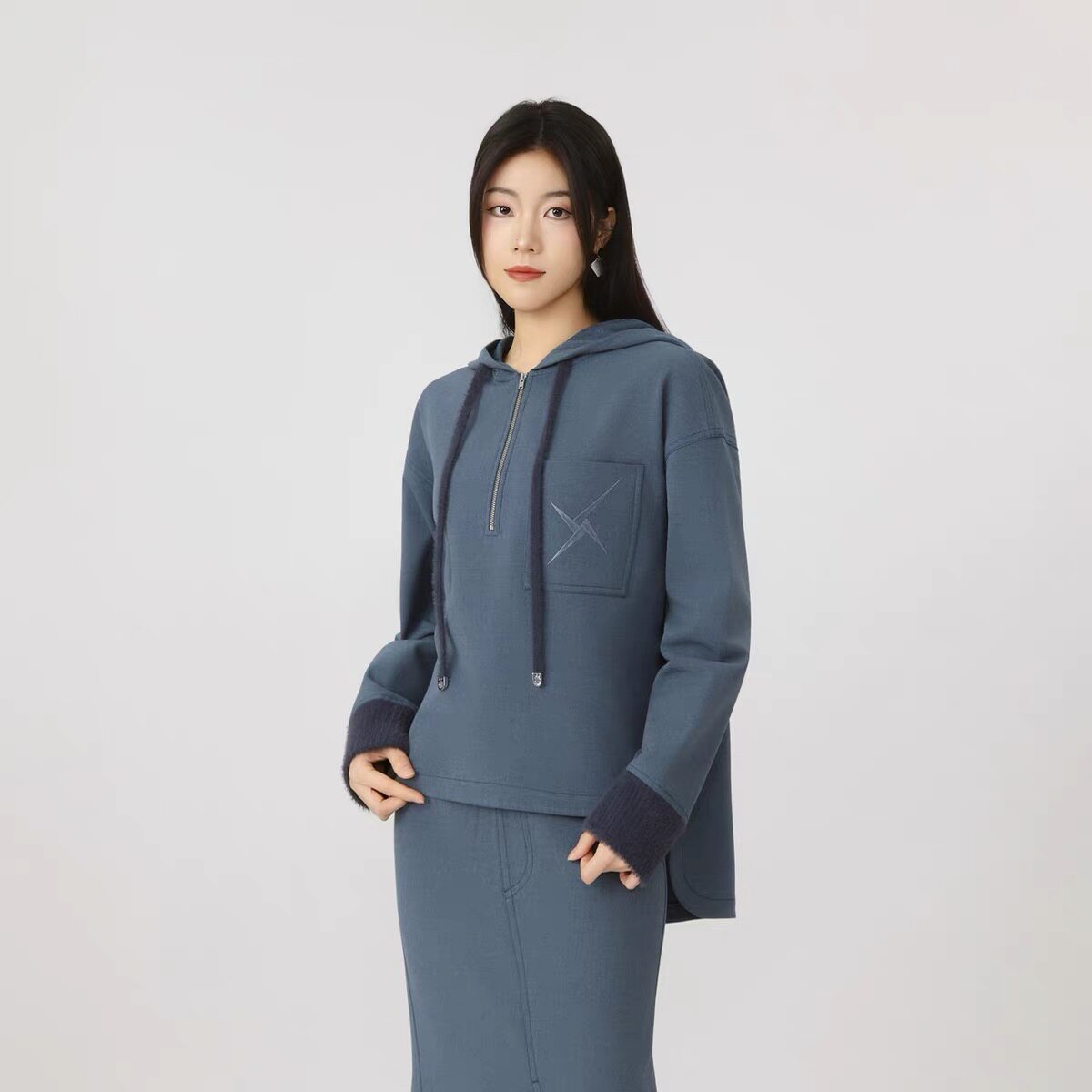 阿玛施时尚休闲廓形百搭连帽前短后长长袖卫衣530098-4222552
