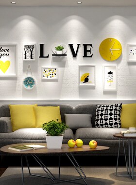 北欧小清新客厅沙发照片墙配钟表软装创意壁挂画组合走廊悬挂装饰