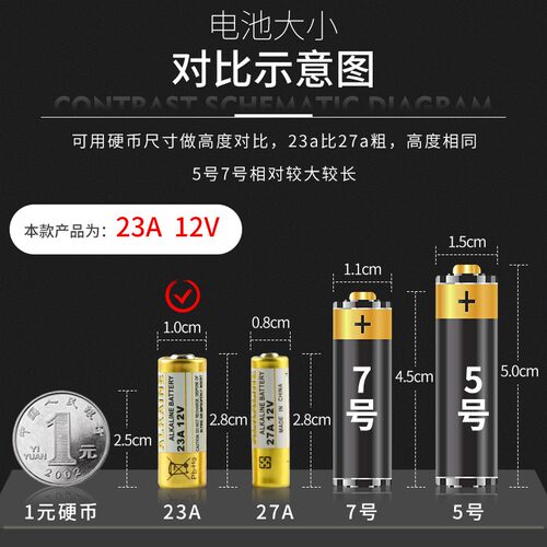 12V23A电池 遥控器车库门卷帘门专用碱性小号Z27A电池