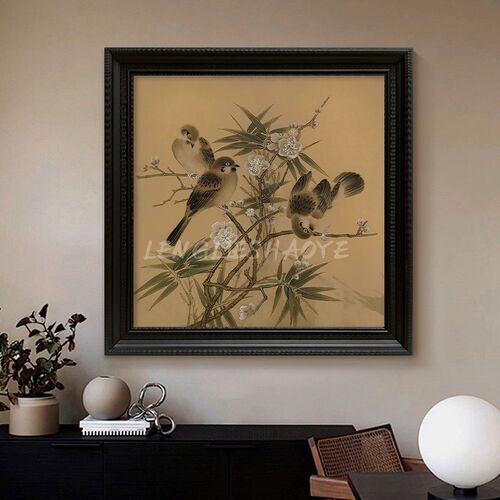 宋代美学喜上眉梢手绘油画新中式花鸟客厅卧室装饰画复古玄关挂画