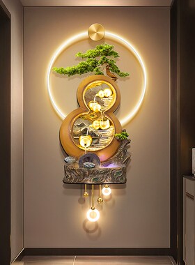 五福临门玄关装饰画新中式流水生财入户挂画葫芦走廊过道带灯壁画