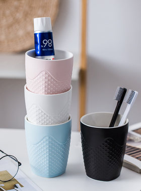 创意简约 浮雕陶瓷漱口杯 刷牙杯子洗漱杯牙杯情侣牙刷杯浴室洗漱
