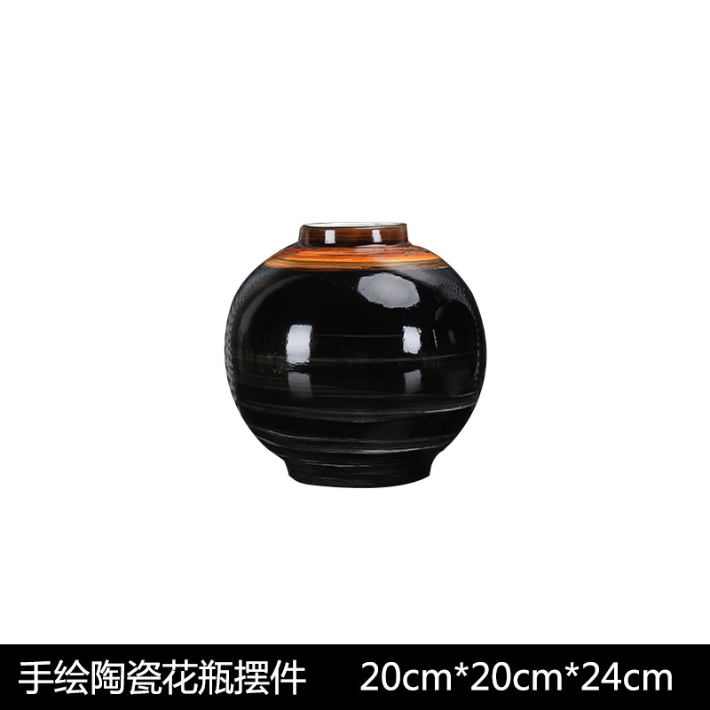 新中式创意手绘陶瓷罐花瓶摆件轻奢样板间客厅酒柜玄关花器装饰品