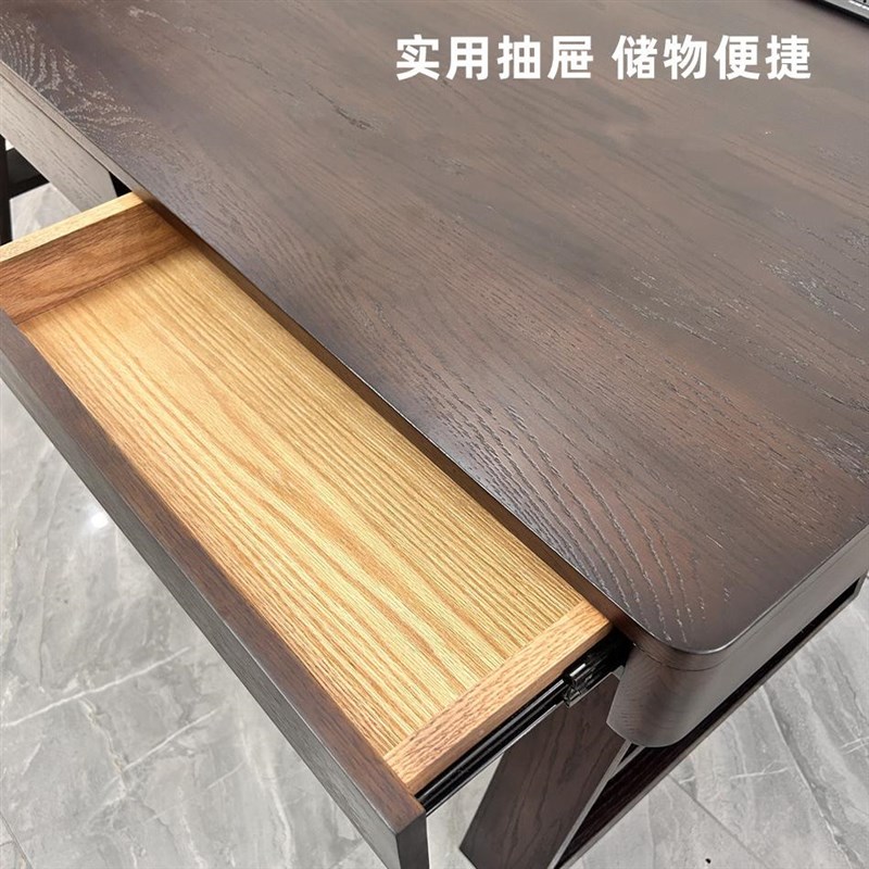 纯实木桌面抽屉款电动升降桌 双电机 意式极简轻奢办公电脑学习桌