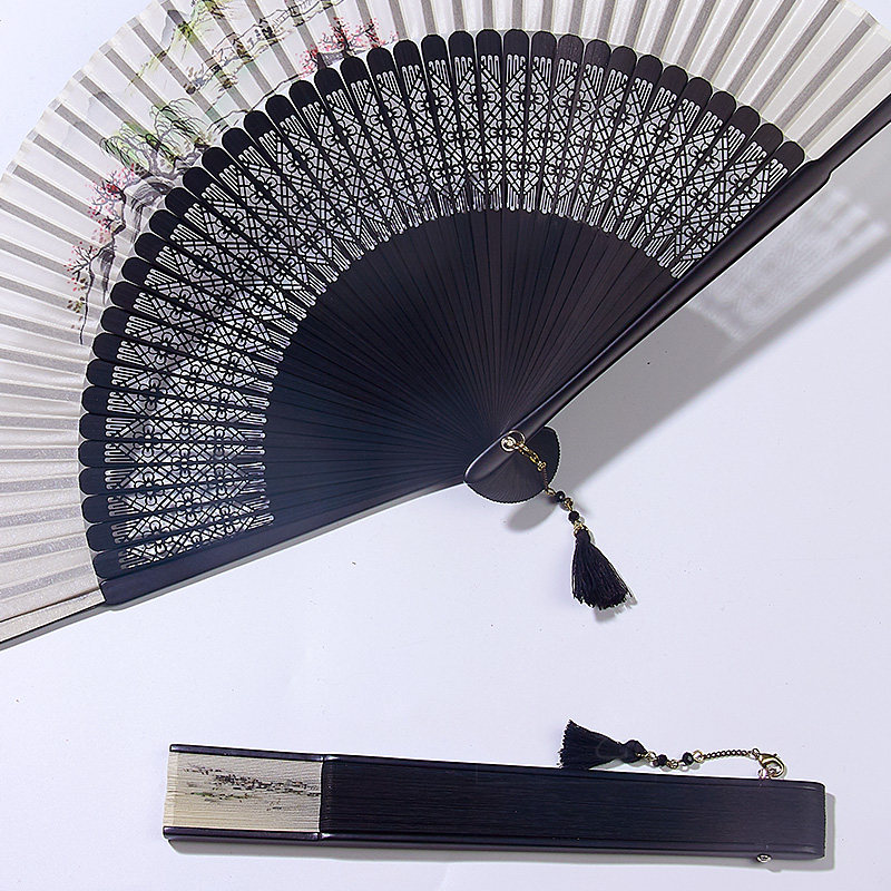 中国风竹骨桃花源山水画手工折扇便携日用扇