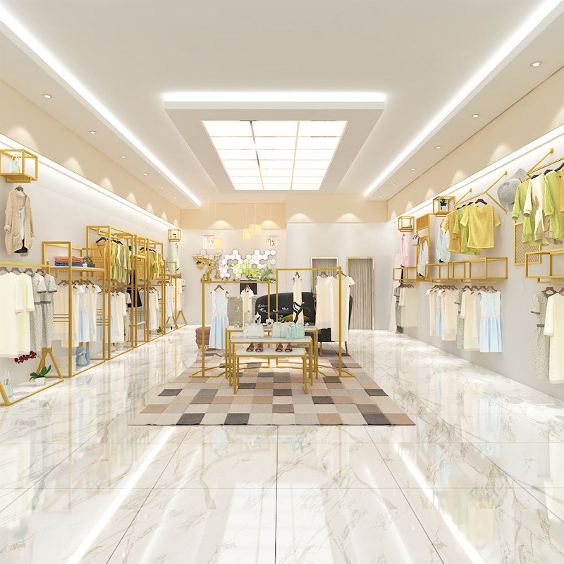 金色服装店衣架展示架女装店落地式上墙组合童装店货架整店服装架