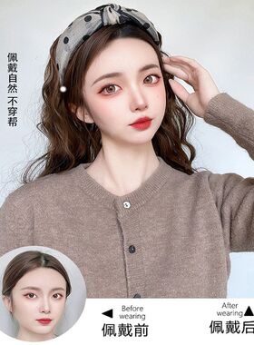 厂家纱网发箍卷发头套一体圆点网纱波点发箍长卷发化纤发箍假发女