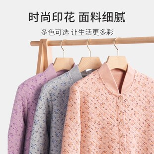 中老年人女夹棉秋衣秋裤套装妈妈保暖内衣开衫开襟男爸爸外套秋冬