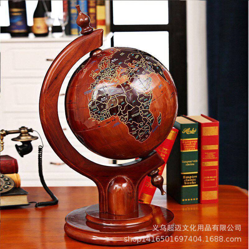 实木地球仪大号办公室桌面摆件家教学仪器/实验器材