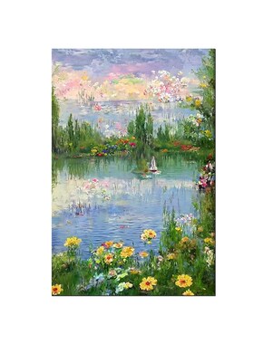 美式花卉手绘油画客厅抽象花海落地壁画卧室玄关湖泊风景装饰挂画