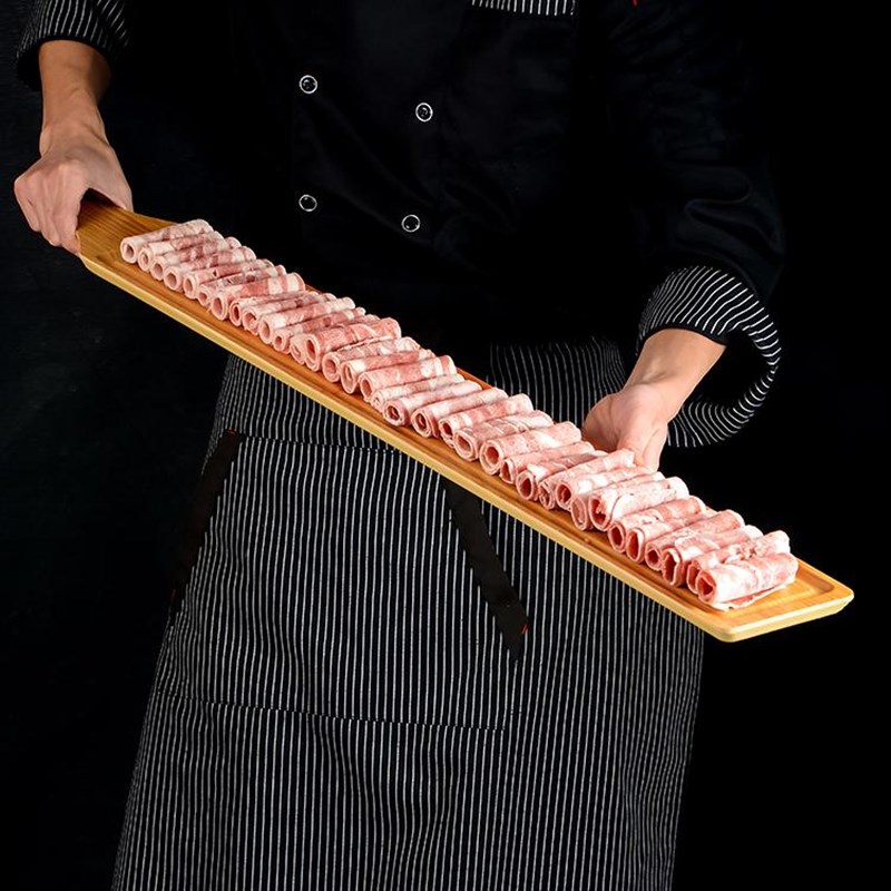 一米肥牛羊肉长条密胺木纹火锅涮肉盘特色烤肉创意网红餐具