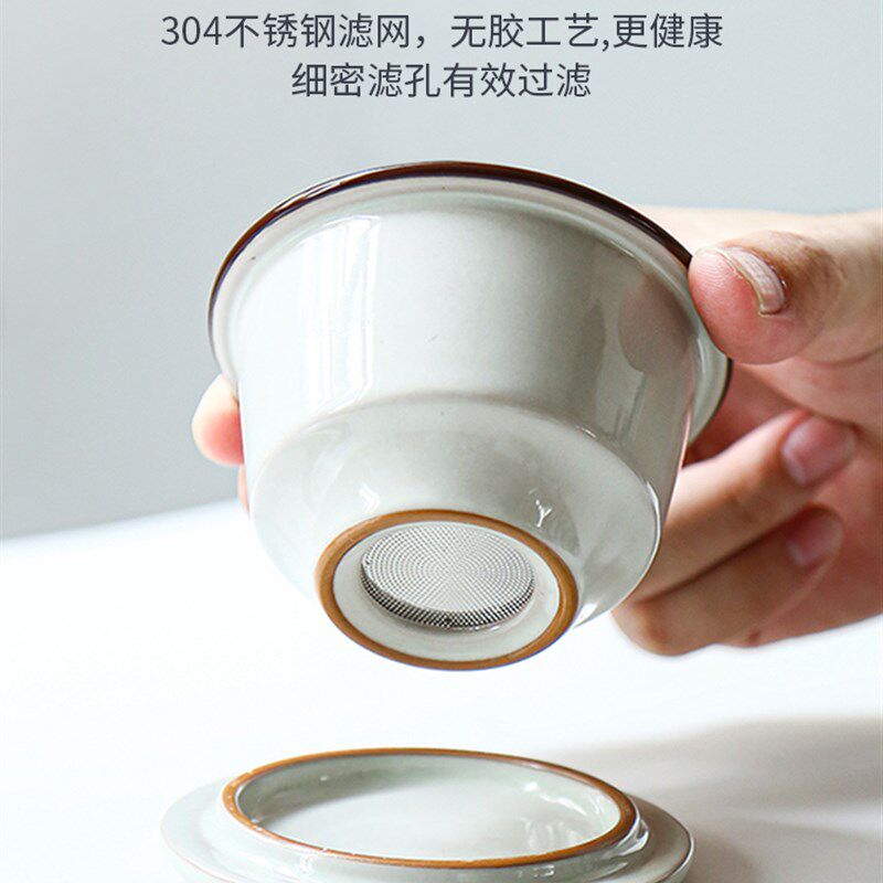 个人专用陶瓷泡茶杯茶水分离杯子高档木柄办公室男士女士创意礼物