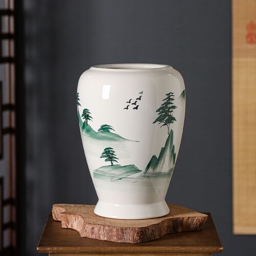 创意手绘仿古陶瓷花瓶新中式复古轻奢客厅餐厅插花鲜花装饰品摆件