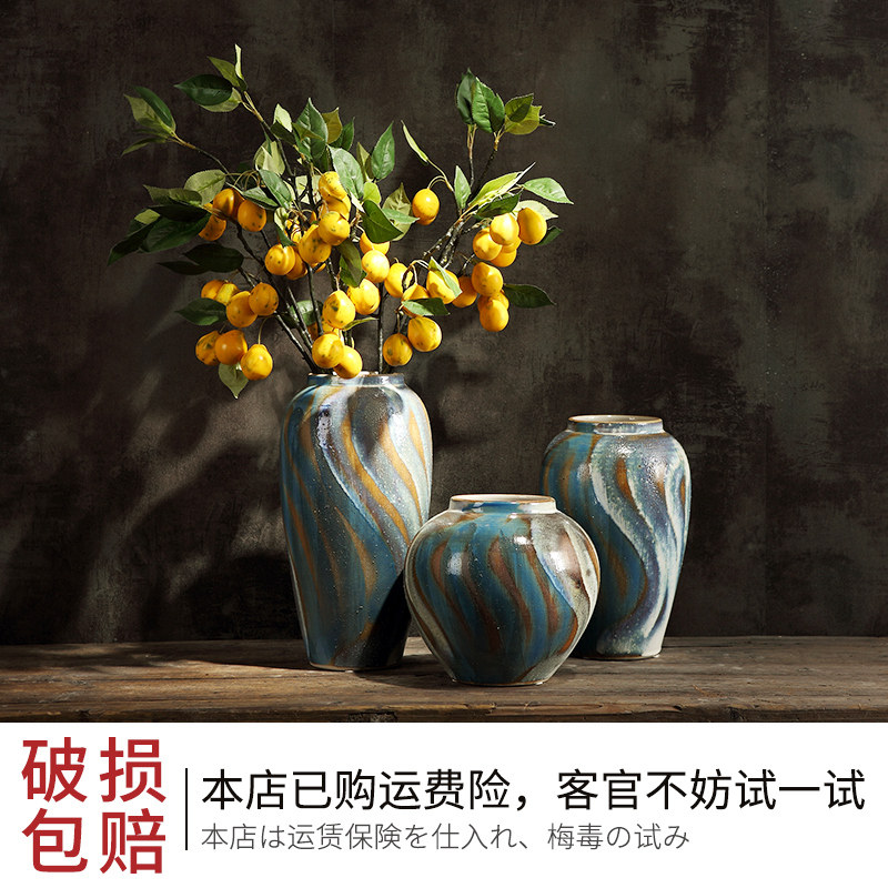 美式花瓶客厅插干花器酒店玄关家居陶瓷瓷器复古陶罐粗陶坛子摆件