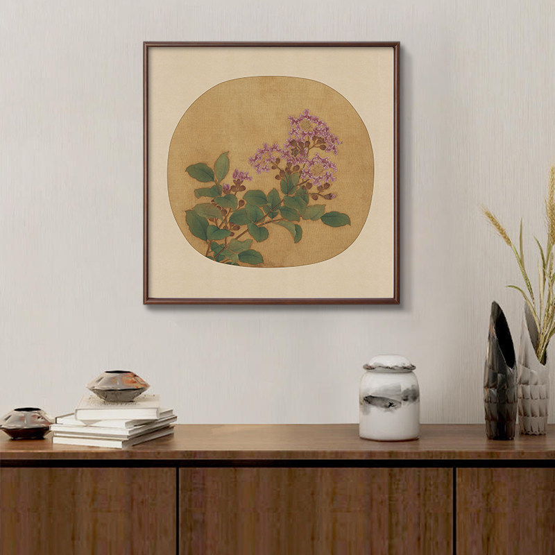 斗方国画中式客厅装饰画玄关茶室壁画餐厅花鸟挂画牡丹紫薇花方画