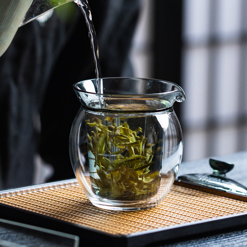 尚器 双层防烫泡茶壶耐高温玻璃隔热家用功夫茶具不烫手手抓盖碗