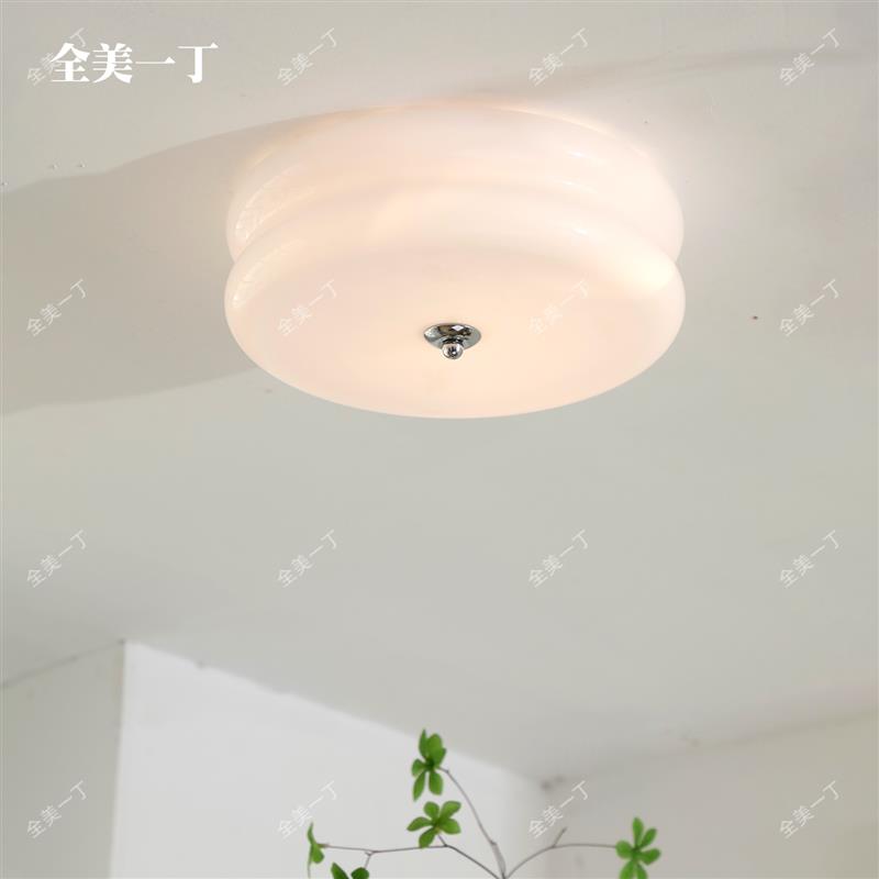 全美一丁 中古法式美式奶油风吸顶灯北欧简约卧室过道玄关玻璃灯