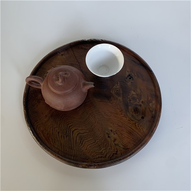 实木乌木阴沉木生大漆圆形干泡壶承中日式侘寂风茶道收纳盘茶托盘