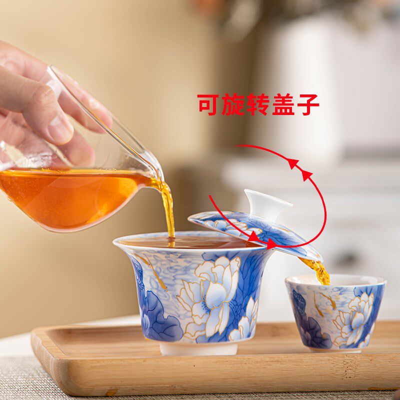 向行玻璃便携式悬停可旋转盖碗旅行茶具快客杯户外茶具泡茶套装