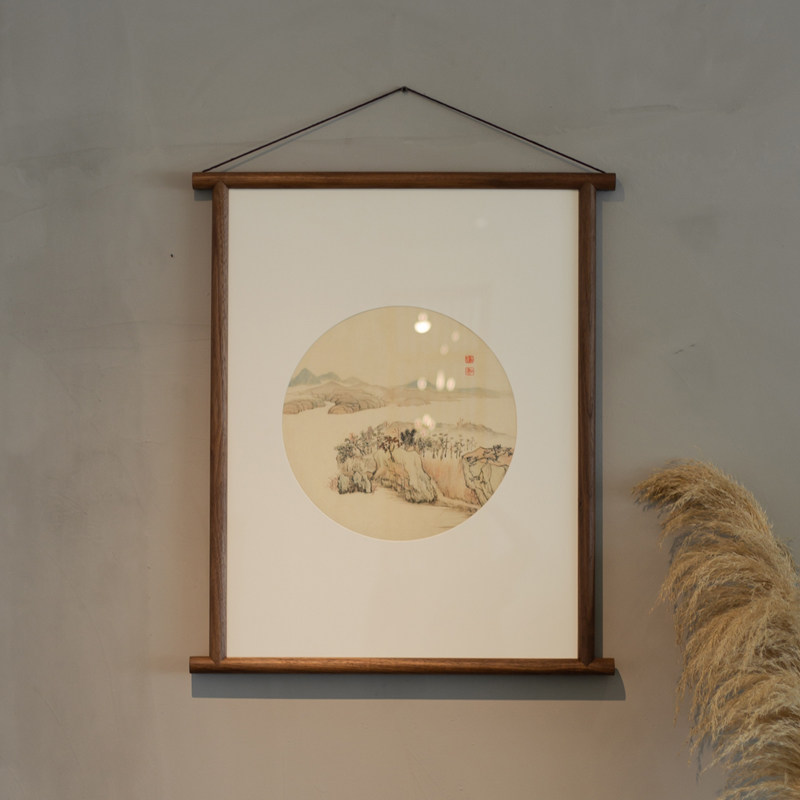 实木框挂画禅意茶室装饰画客厅阳台玄关新中式黑胡桃木书房画框