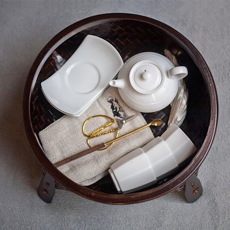 中式竹编茶具收纳盒竹制漆茶盒功夫茶道储存竹筐食盒复古手工茶箱