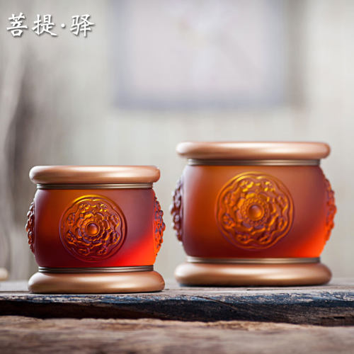琉璃铜莲花香炉 宝相花立香炉供奉香薰炉家用 加厚炉璧 厚重