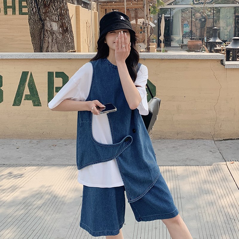 巨好看牛仔短裤套装女夏季202时尚套装