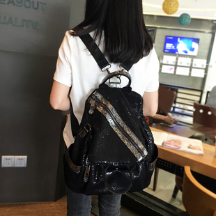 手提双肩包女2021时尚新款亮片两用女包韩版百搭大容量旅行背包潮