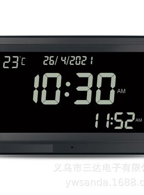 FAJ-113黑色黑屏长方形台式桌面电池USB插电两用外贸万年历电子钟
