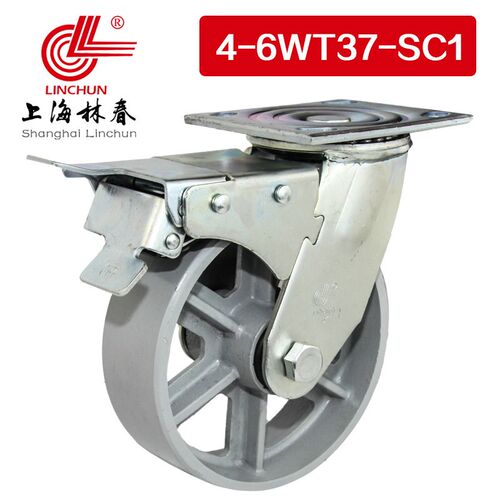 林春4系列6寸重型烤漆全铁刹车万向轮承载410公斤脚轮4-6WT37-SC1