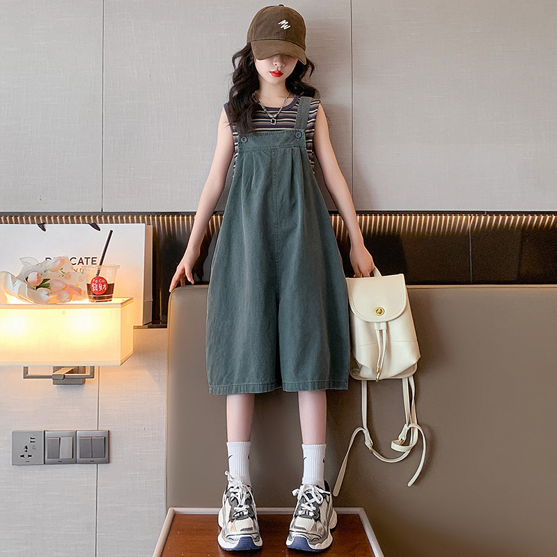 女童裤子夏季薄款2023新款洋气女大童夏装儿童夏款背带裤夏天短裤图片