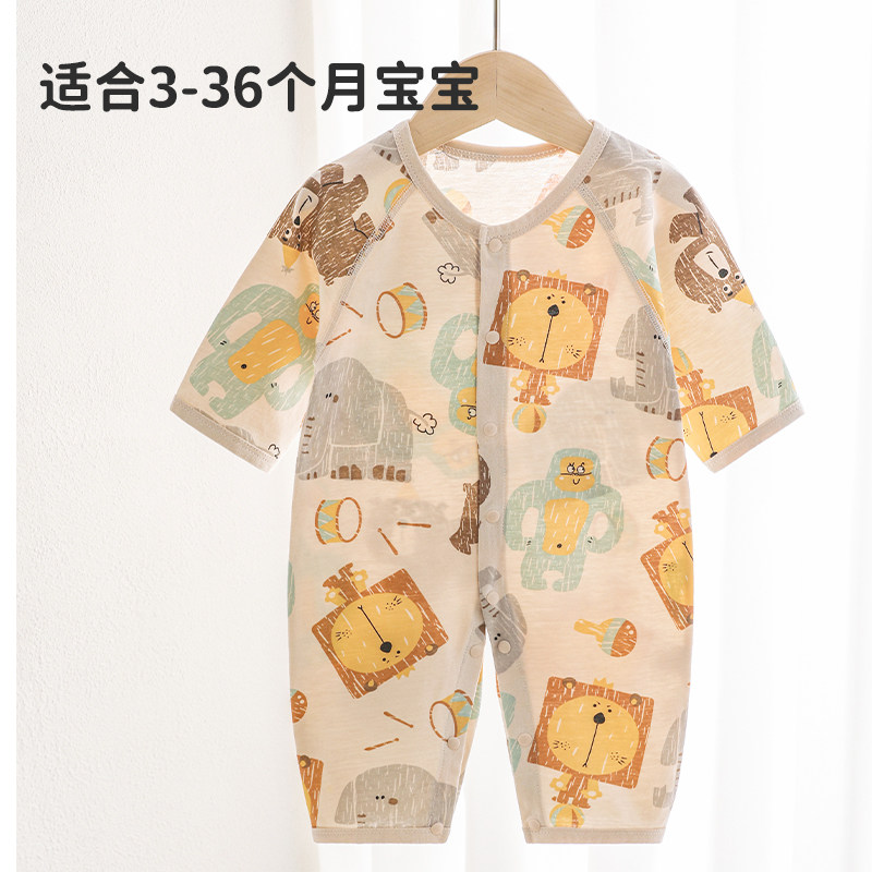婴儿连体衣薄款夏季长袖春装空调暖气服新生衣服纯棉a类睡衣爬服