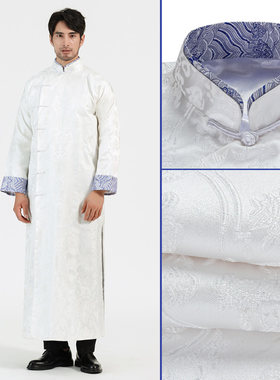 古墨中国风中式相声大褂快板白色暗纹表演服舞台装长衫传统服装男
