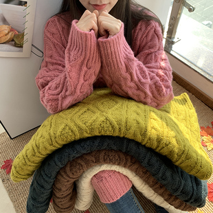 加绒宽松慵懒风小个子中长款上衣加厚麻花毛衣女款秋冬季2024新款